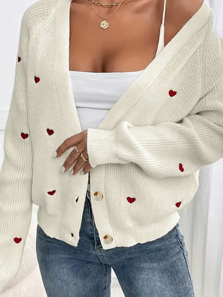 Heart Stitch V-Neck Knit Cardigan