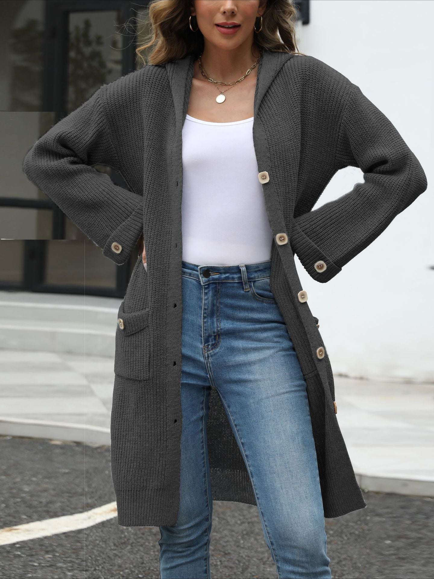 V-Neck Relaxed Knit Cardigan