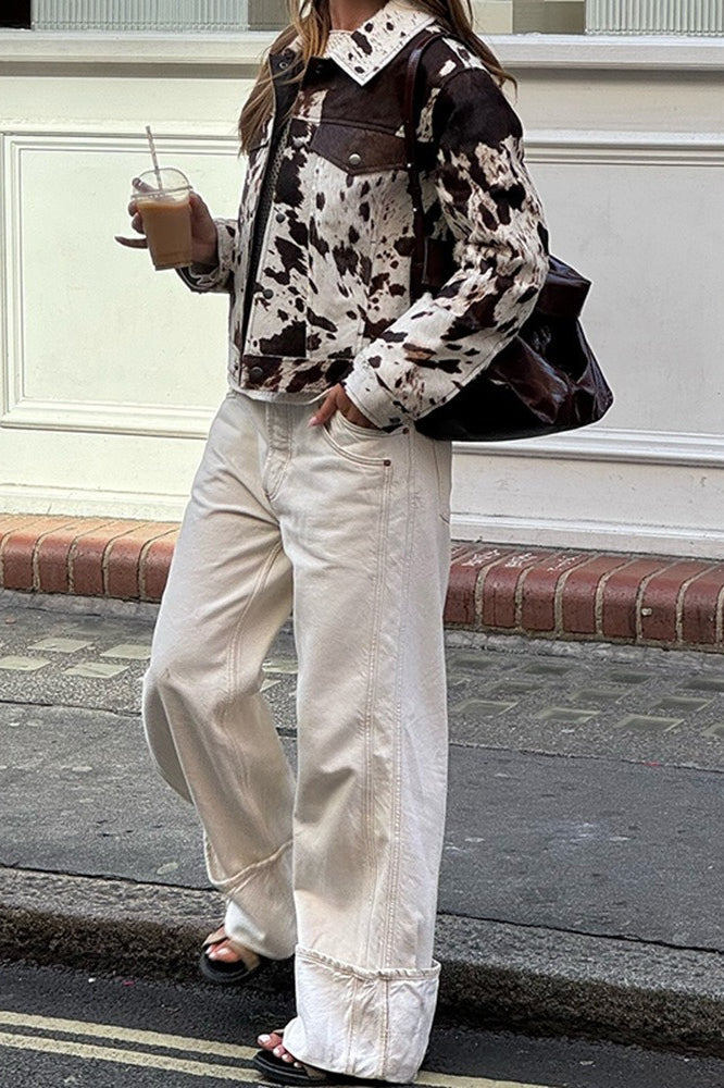Trendy Asymmetrical Print Mini Coat