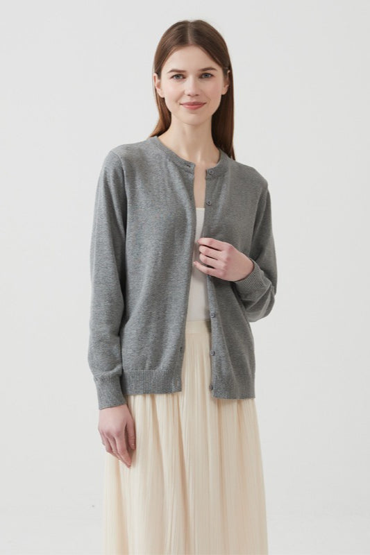 Cotton Crew-Neck Light Knit Cardigan