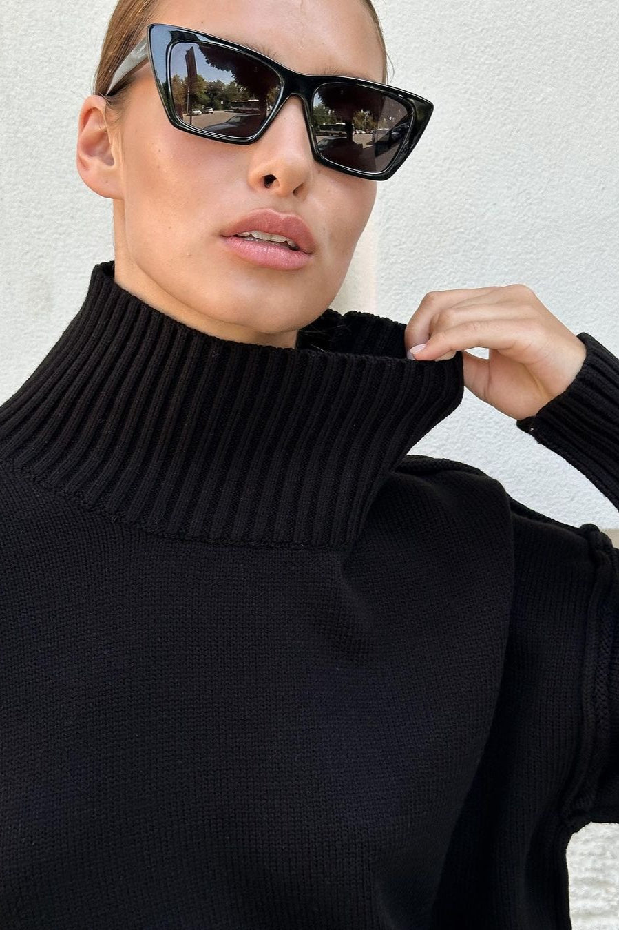 Colorblock High Neck Knit Sweater
