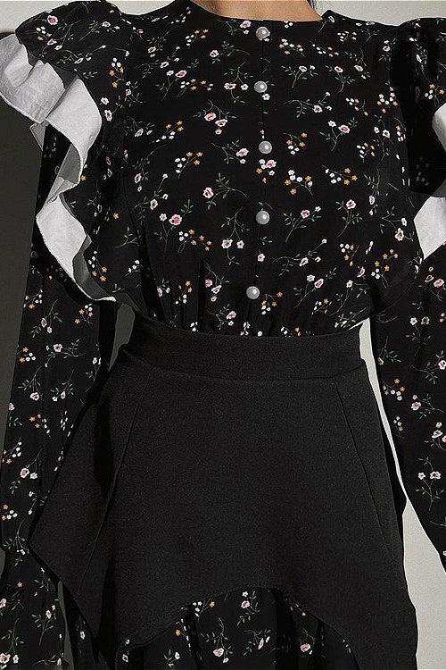 Belted Long Sleeve Casual Floral Dress