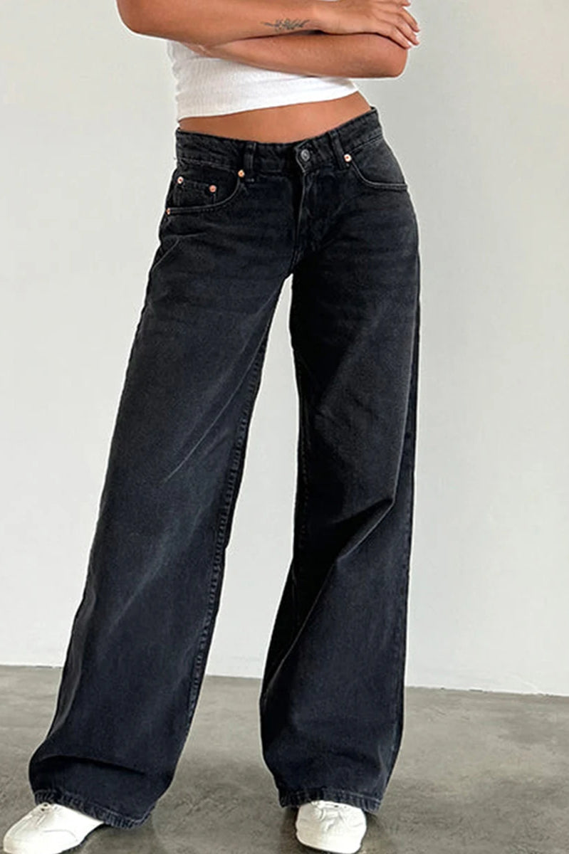 Solid Color Wide Leg Denim Jean