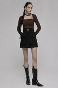 Black A Line Buckle Detail Functional Mini Dress