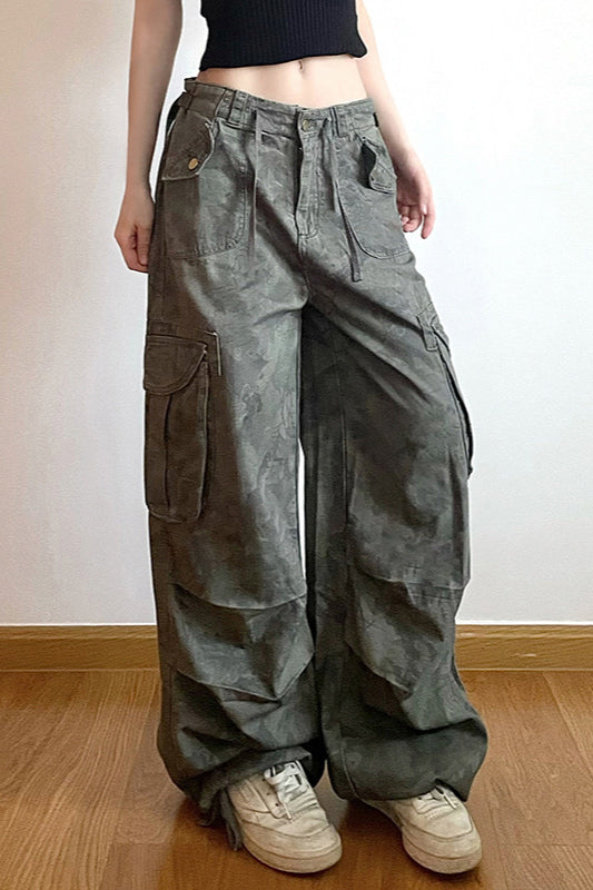 Retro Camo Broad-Leg Pant