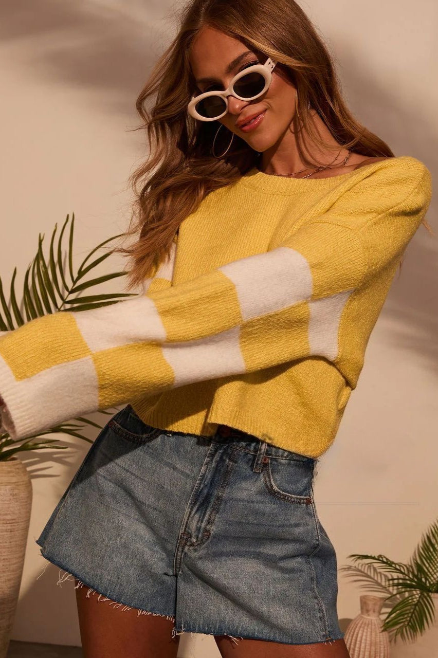 Colorblock Printed Knit Sweater