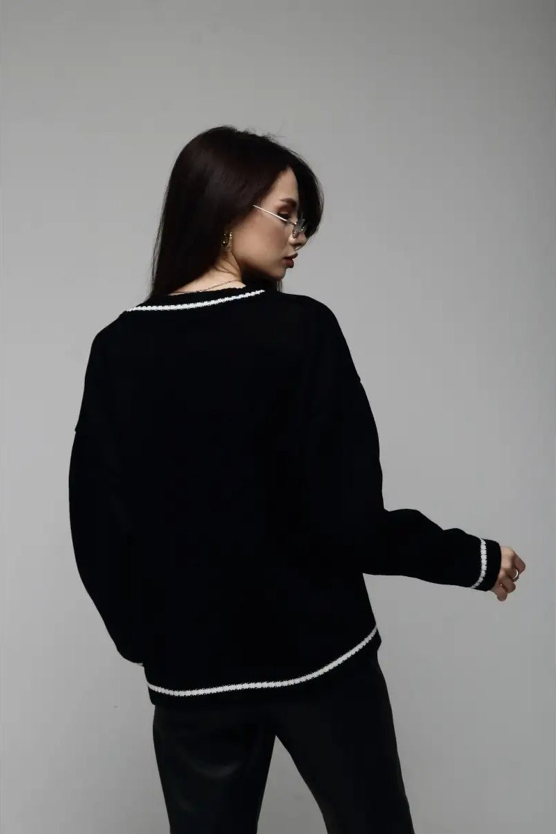 Plain Knit V Neck Sweater