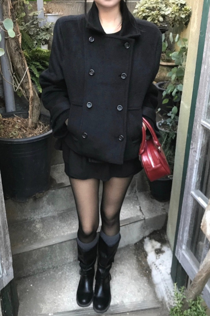 Retro Preppy Fleece Lined Wool Blend Mini Coat