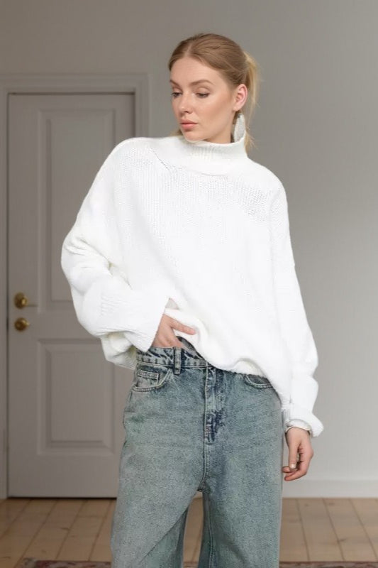 Plain High Neck Knit Sweater
