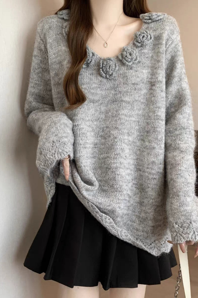 V Neck Vintage Floral Sweater