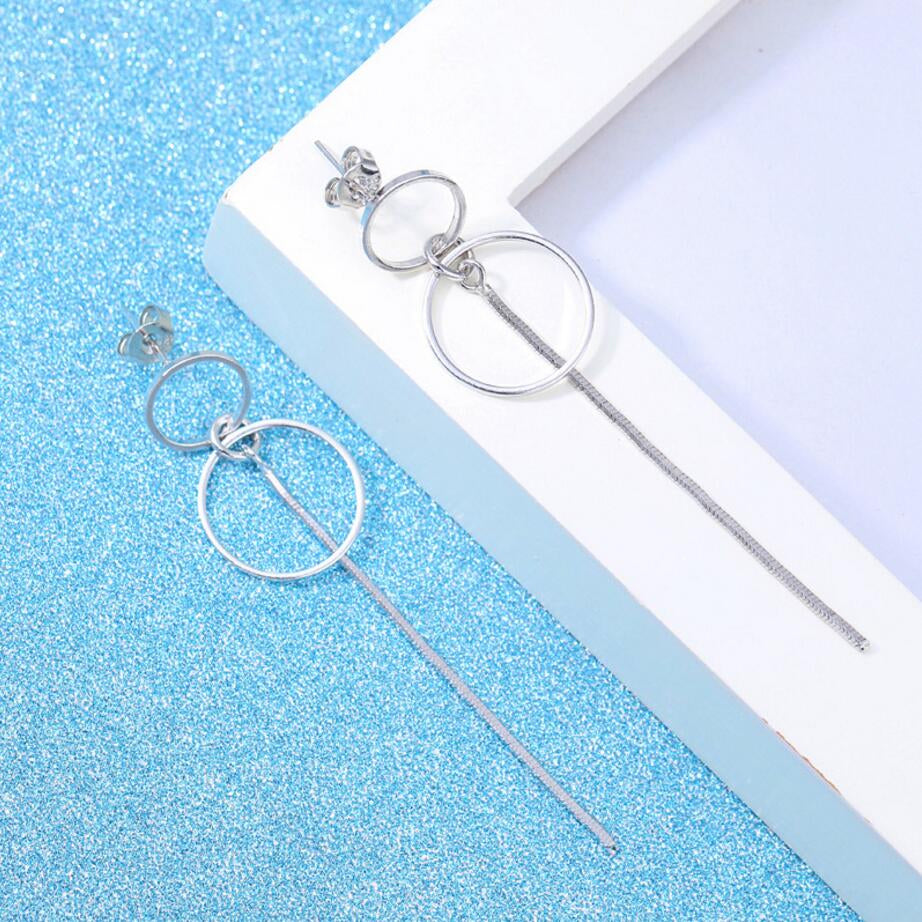 Double Circle Tassel Dangle Earring