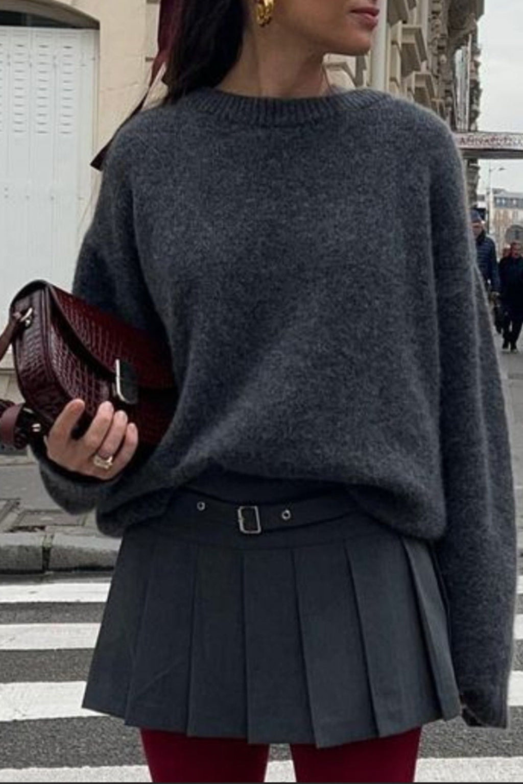 Plain Ribbed Long Sleeve Knit Sweater