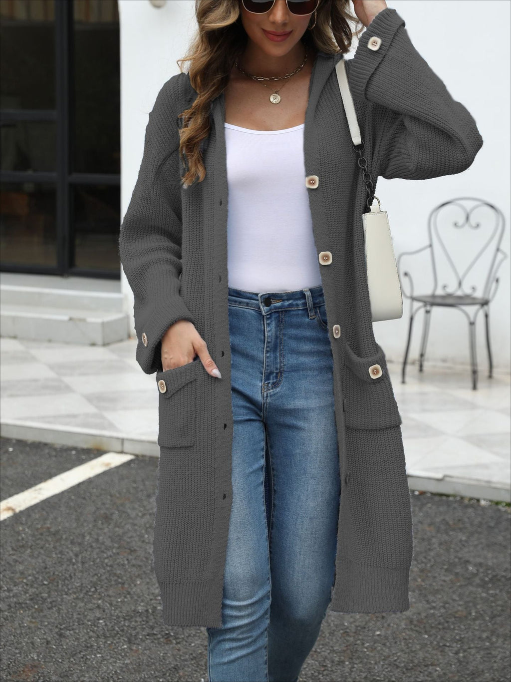 V-Neck Relaxed Knit Cardigan