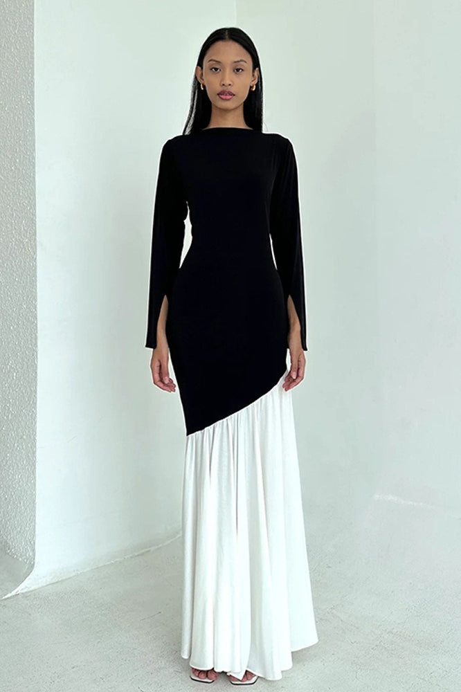 Fitted Ruched Patchwork Maxi Dress