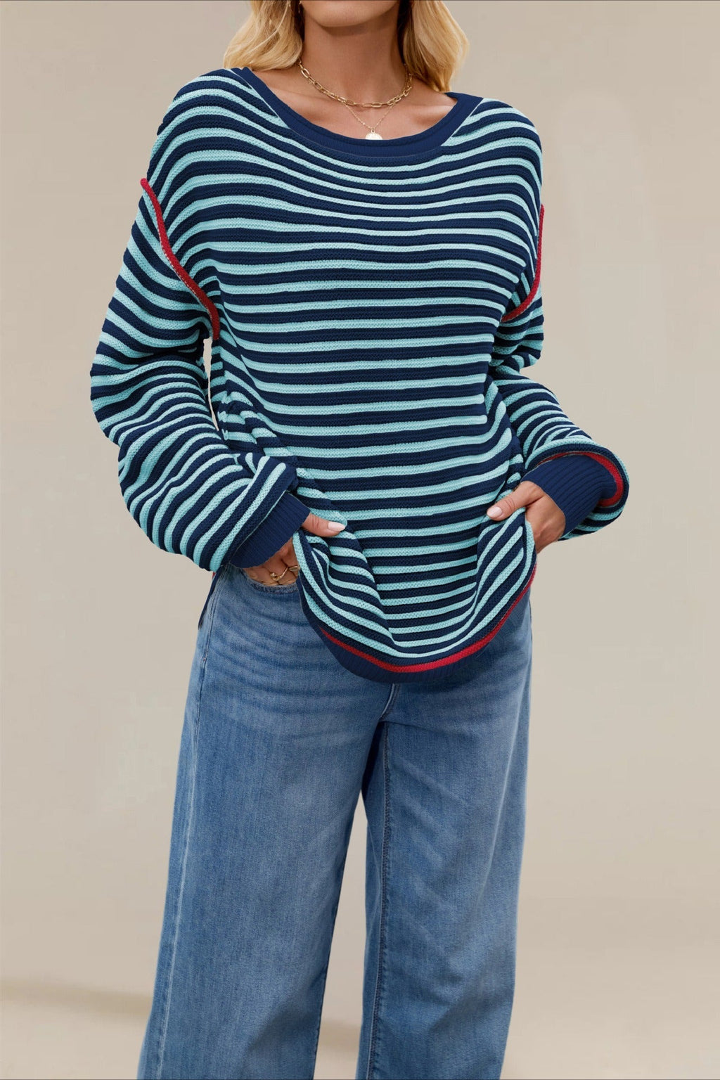 Striped Crew Neck Knitted Sweater