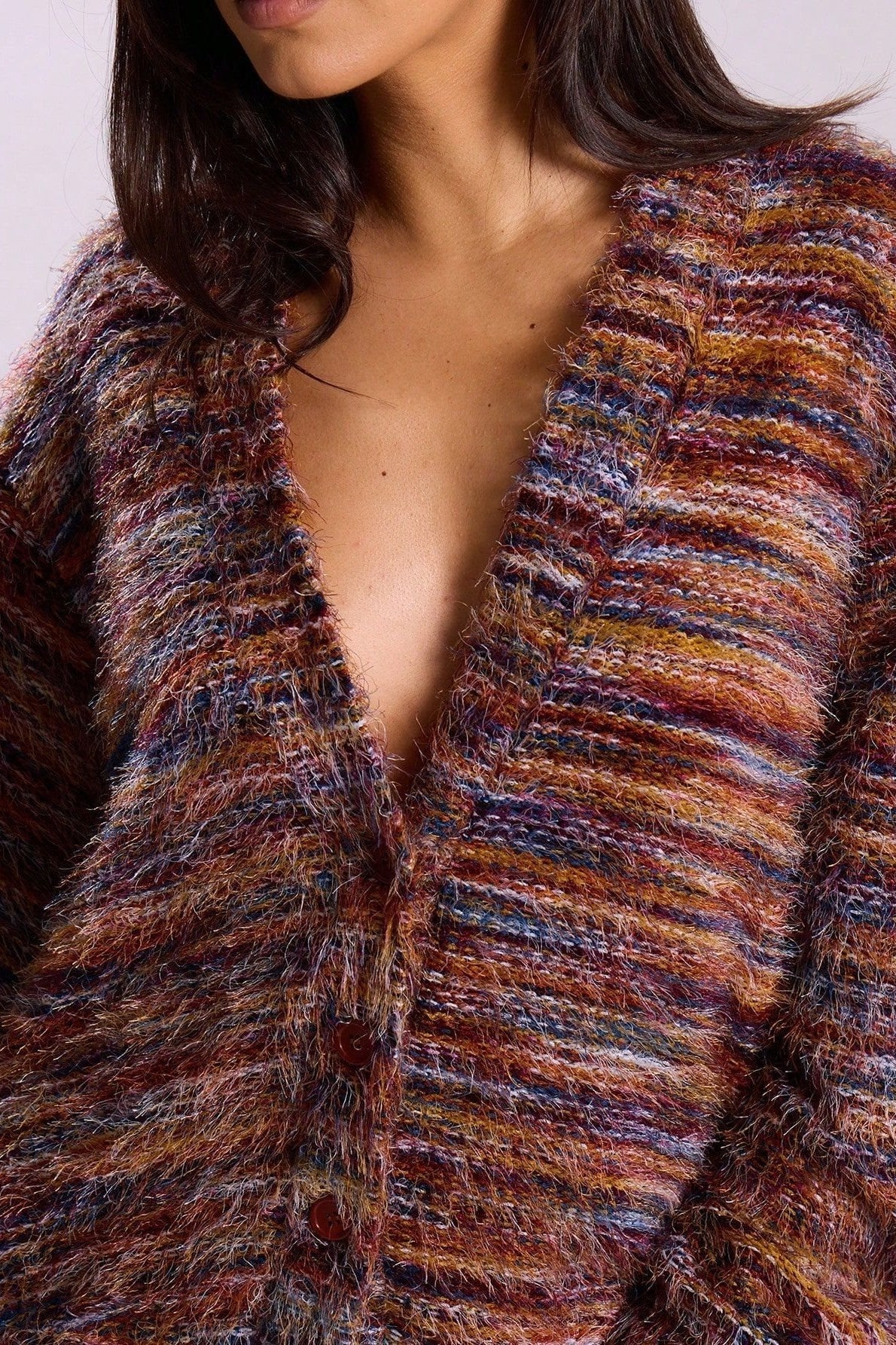 Retro Deep V-Neck Plush Long Knit Cardigan
