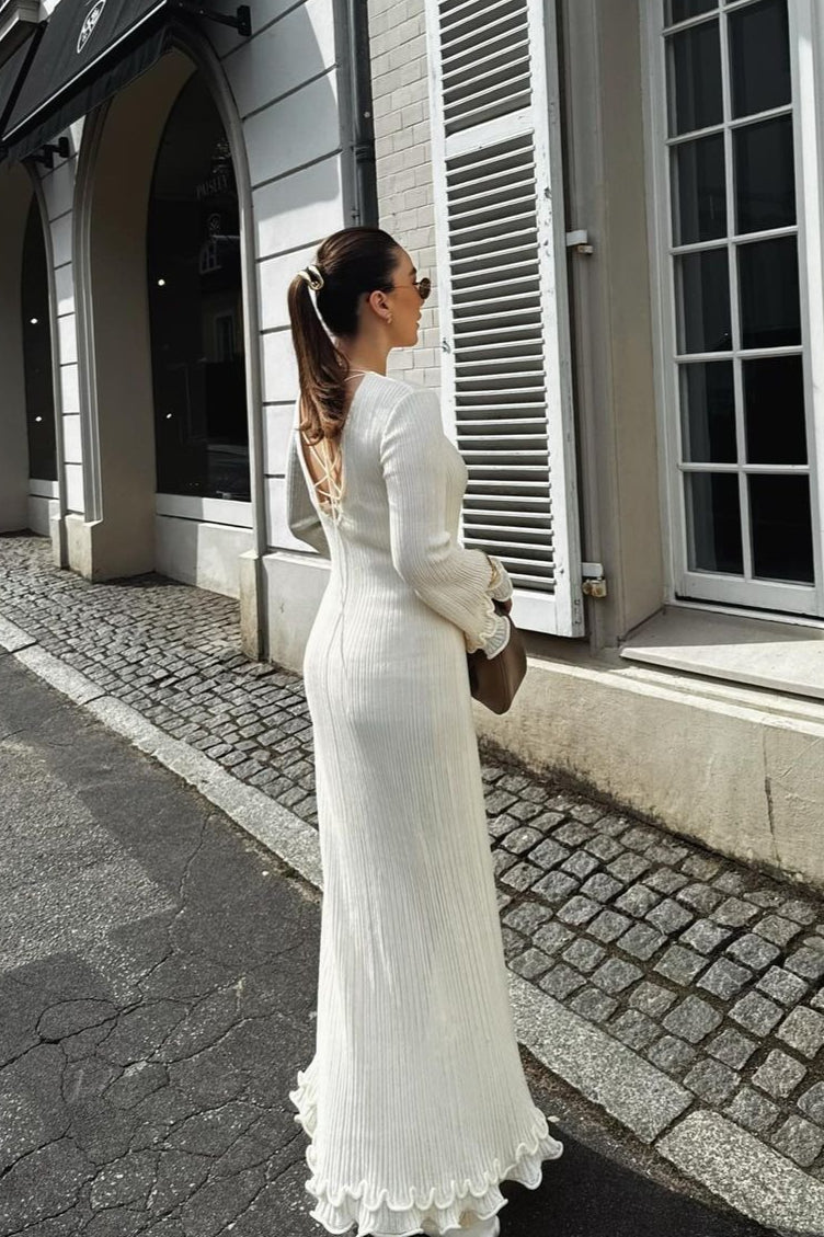 Ruffled Long Sleeve Fitted Maxi Dress
