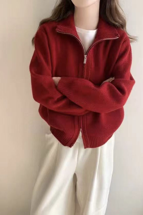 High Neck Zip Detail Sweater