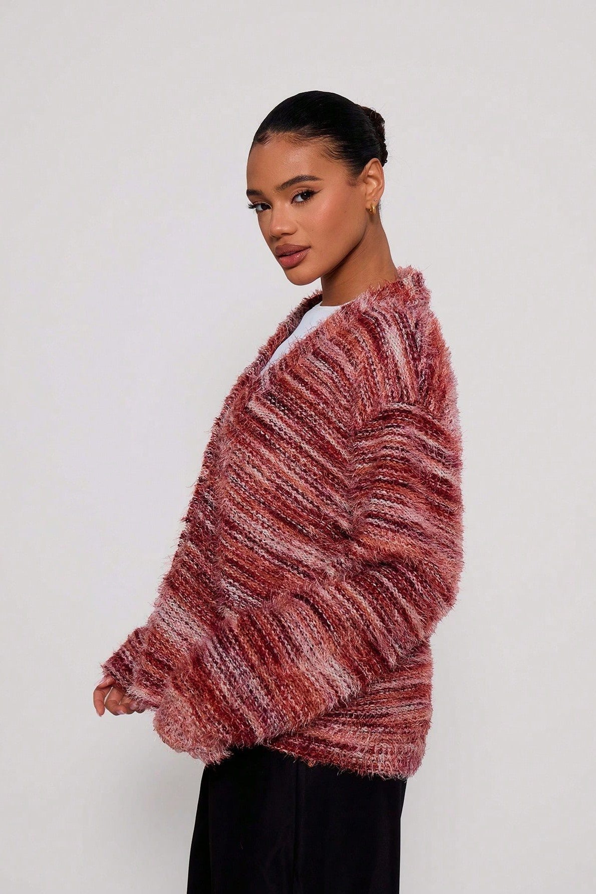Retro Deep V-Neck Plush Long Knit Cardigan