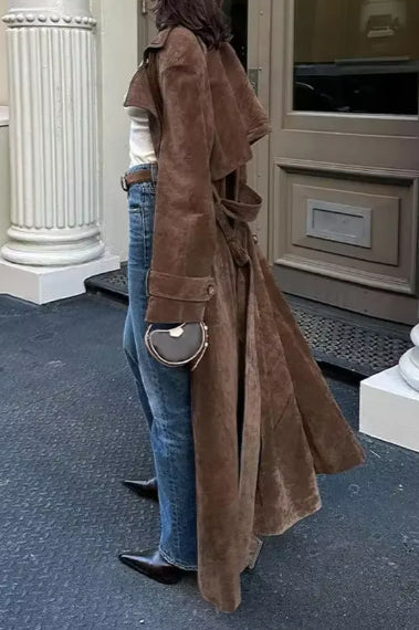 Retro Brown Belted Long Coat