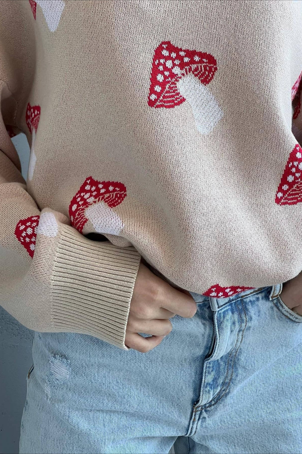 Mushroom Design Knitted Cozy Sweater