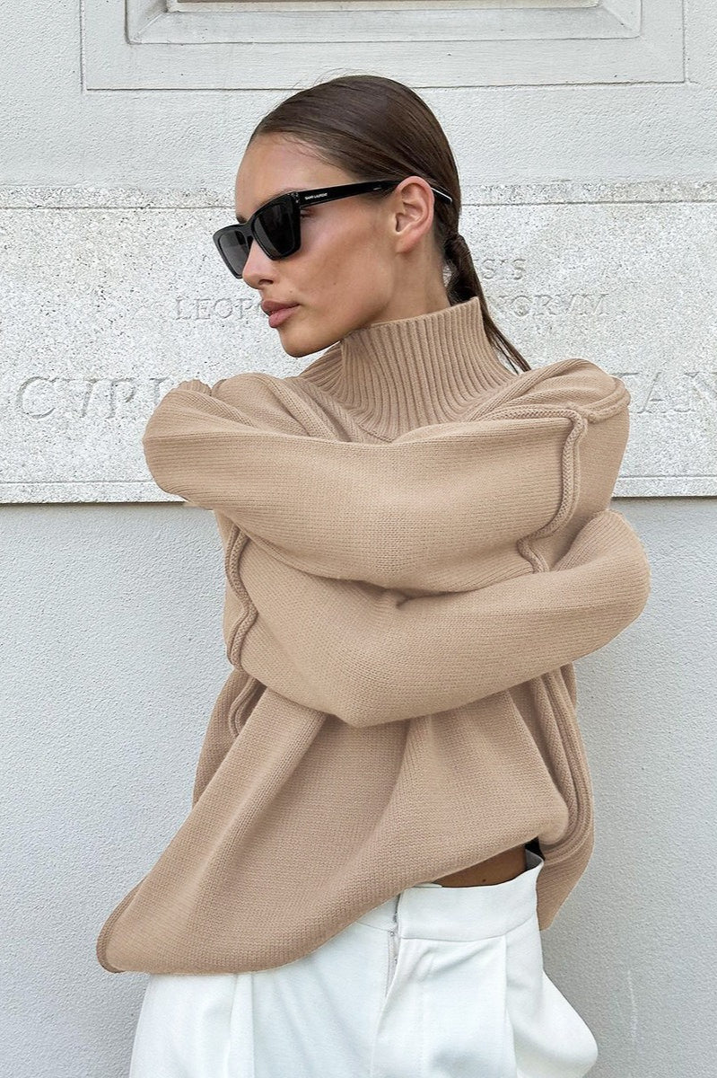 Colorblock High Neck Knit Sweater
