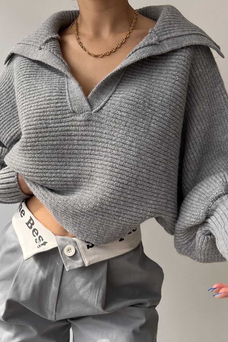 Long Sleeve Collared Knit Sweater