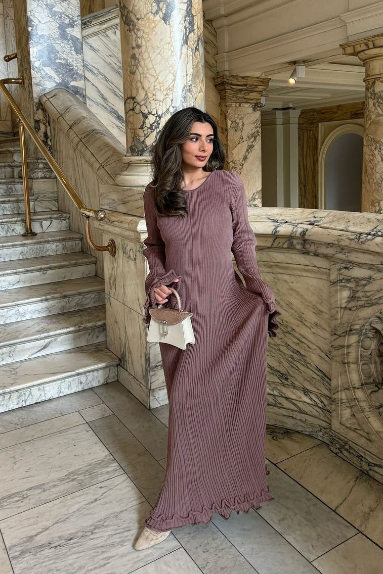 Ruffled Long Sleeve Fitted Maxi Dress