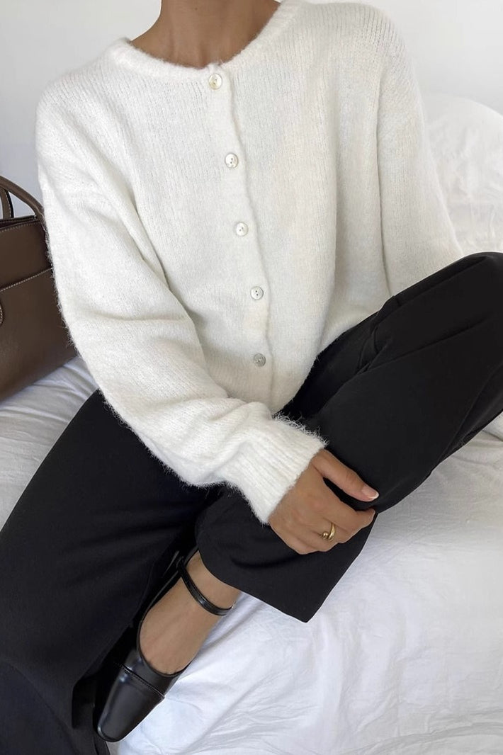 Soft Gray Retro Button Knit Cardigan