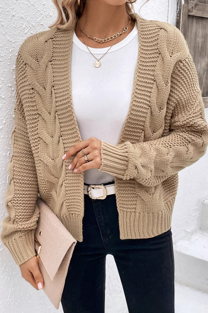 Ribbed Plain Long Sleeve Knit Cardigan