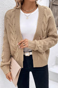 Ribbed Plain Long Sleeve Knit Cardigan