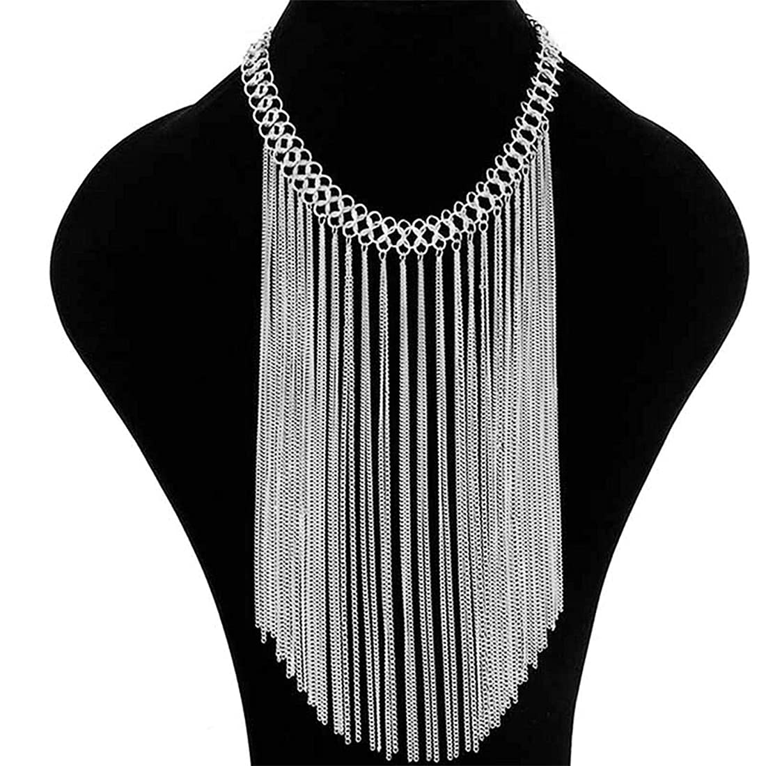 Silver Long Drop Chain Necklace