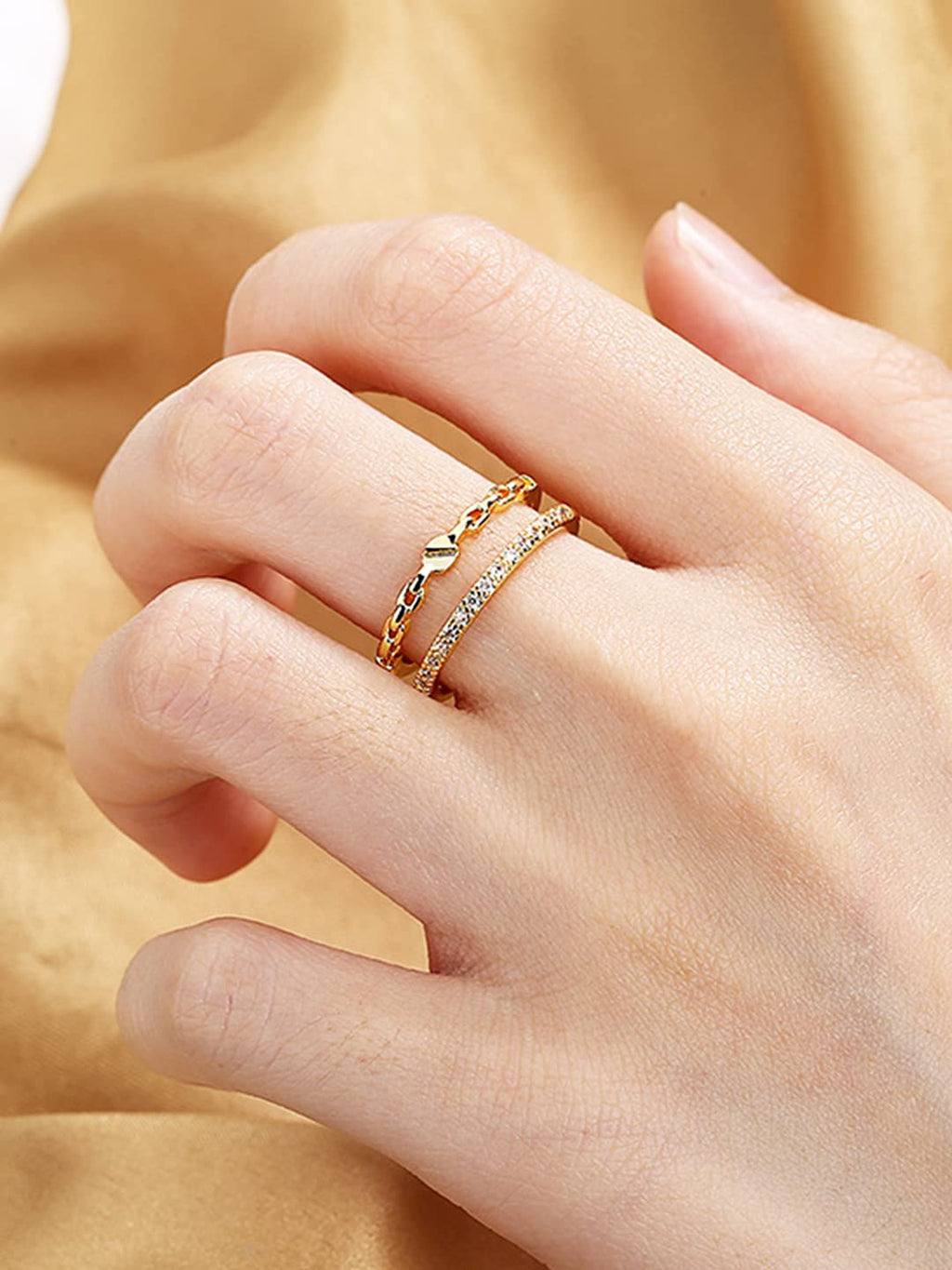 Gold Tone Crystal Multi Layer Adjustable Ring