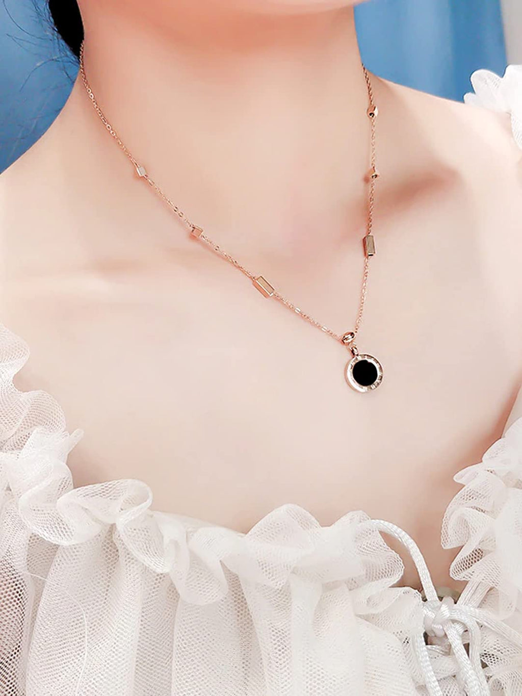 Rose Gold Roman Pendant Chain Necklace