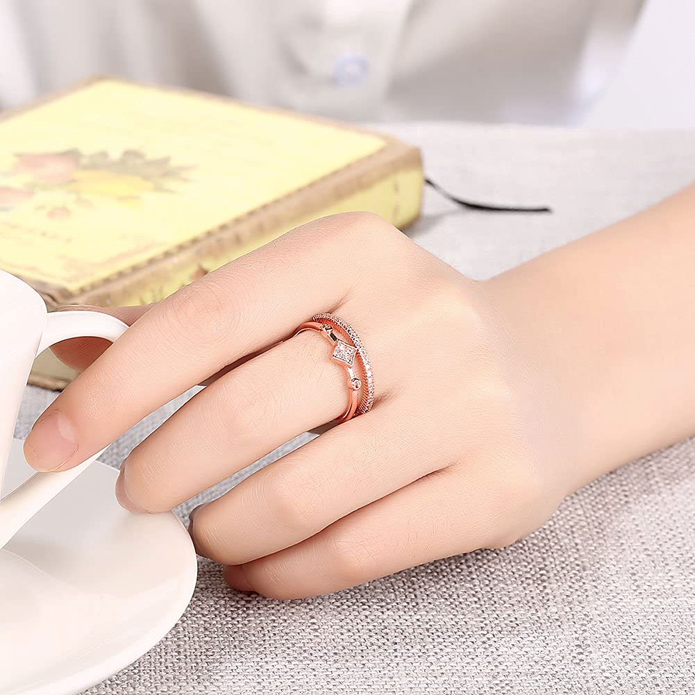 Rose Gold Crystal Pave Eternity Adjustable Ring