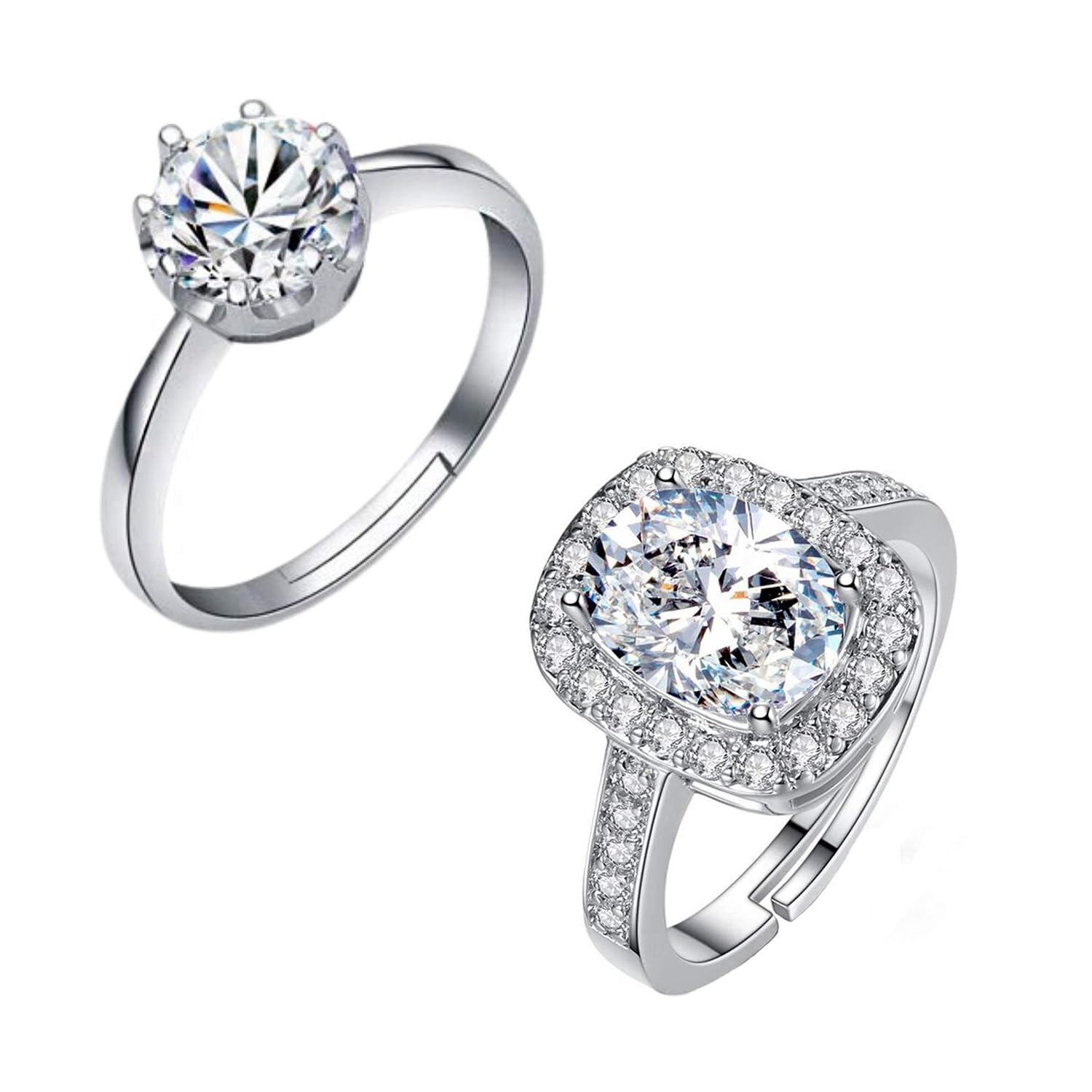 Silver Adjustable Crystal Two Piece Ring
