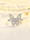Rhodium Plated Butterfly Charm Finger Ring