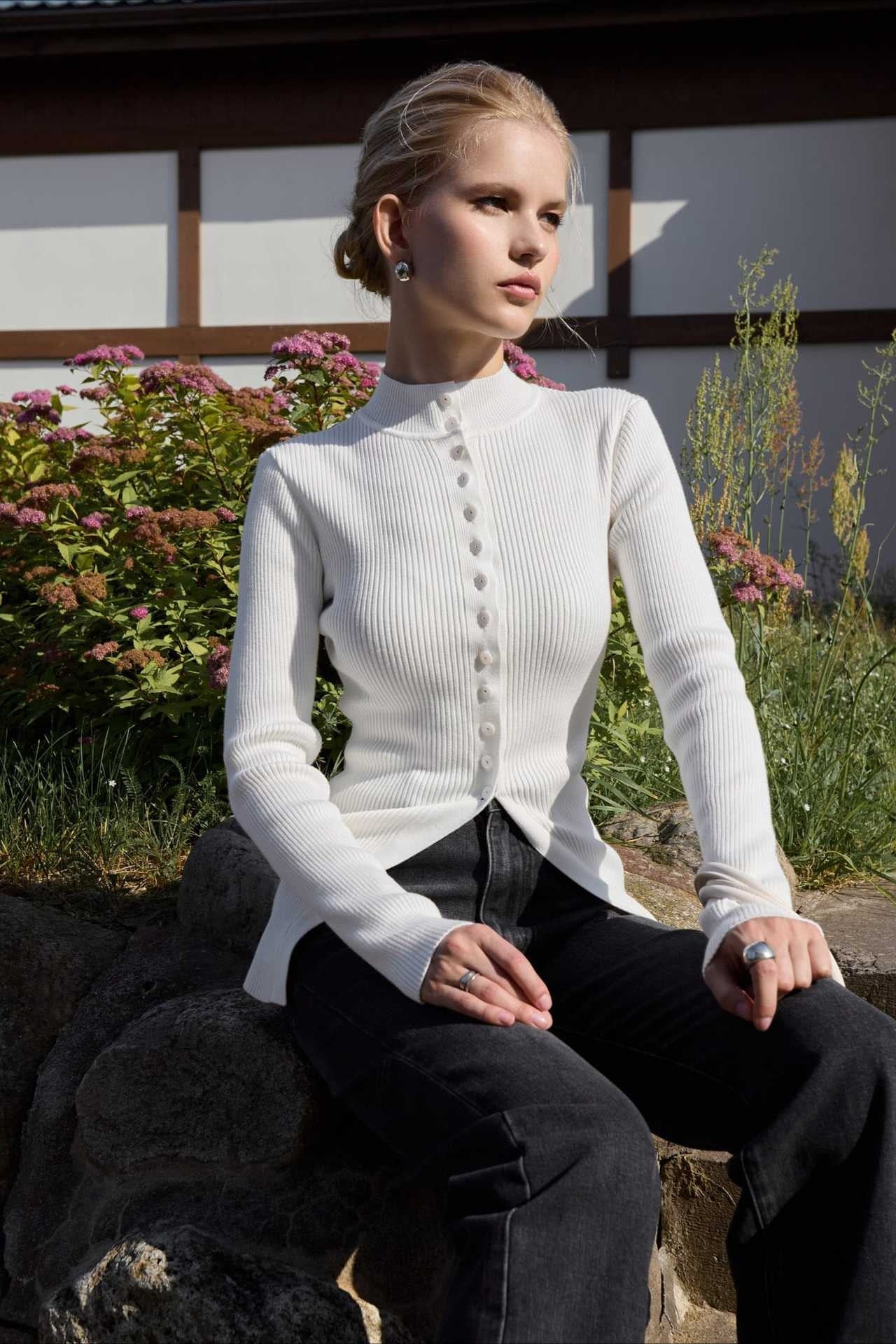 Fitted Button Up Knit Sweater