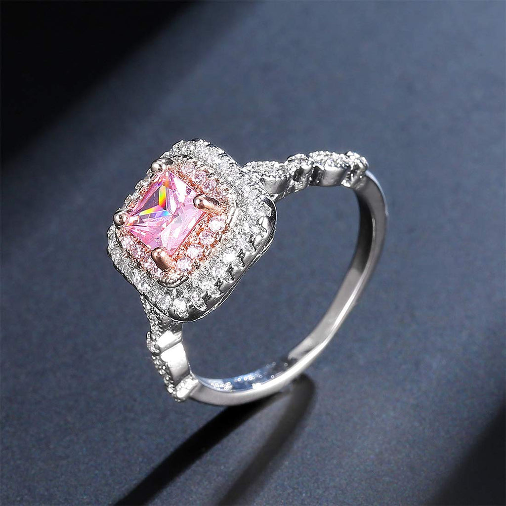Silver Plated Pink Crystal Square Ring