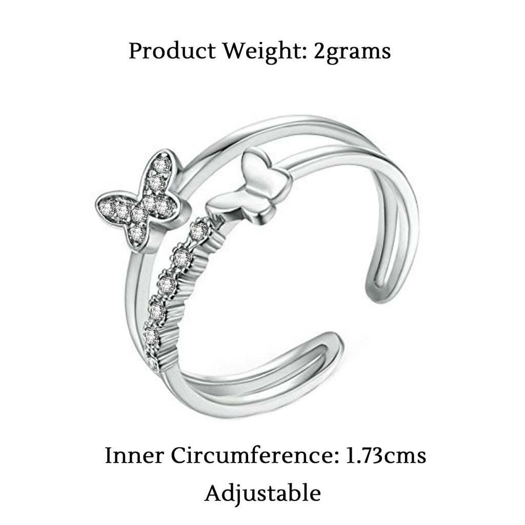 Silver Toned Butterfly Adjustable Ring