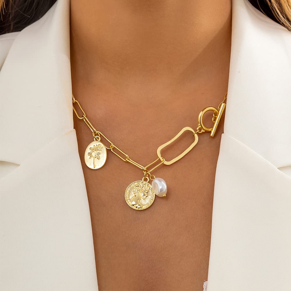 Gold Charm Link Choker Necklace