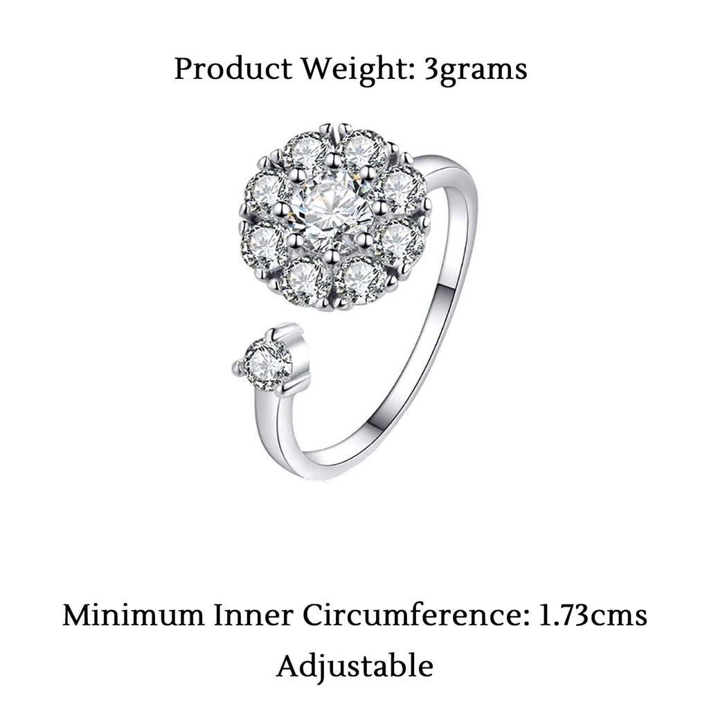 Adjustable Silver Cubic Zircon Crystal Ring
