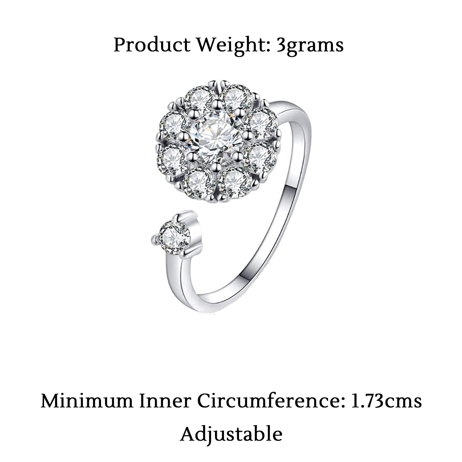 Adjustable Silver Cubic Zircon Crystal Ring