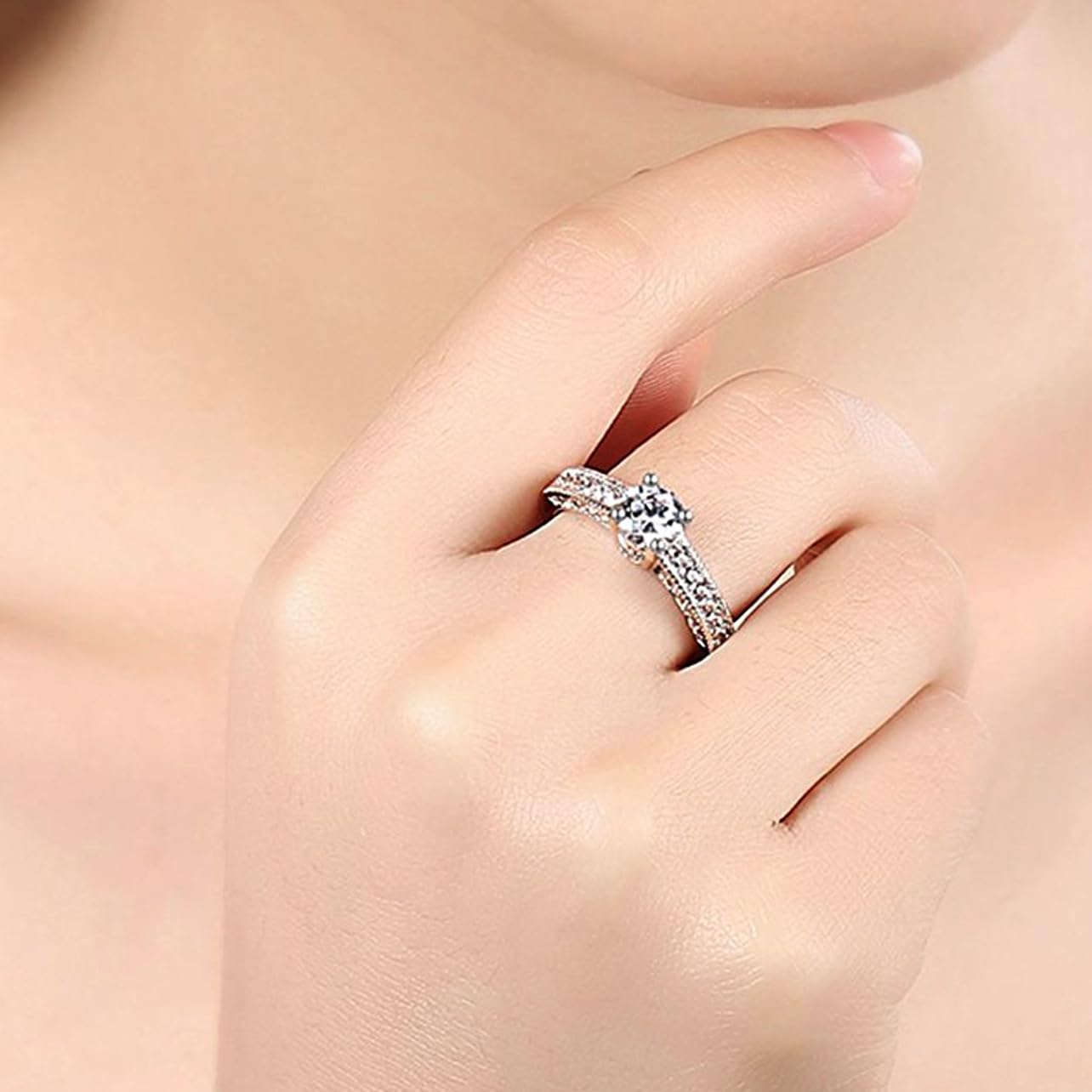 Silver Tone Swarovski Crystal Two Piece Ring