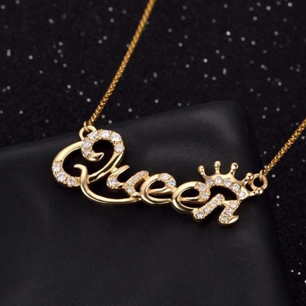 Queen Crown Rhinestone Gold Necklace