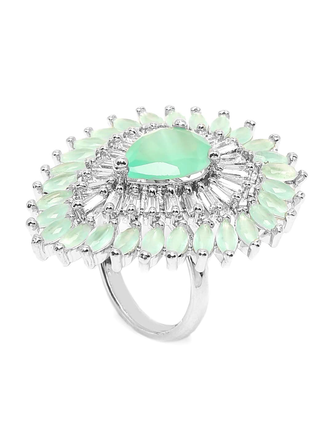 Rhodium Plated Pestal AD Floral Ring