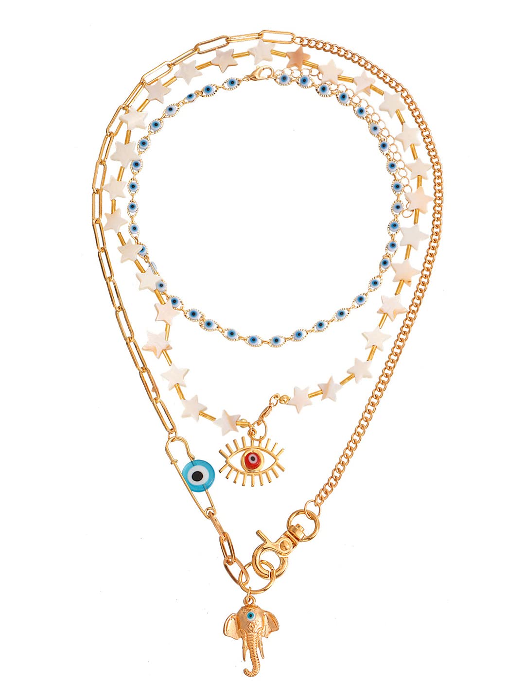 Chunky Gold Evil Eye Elephant Necklace