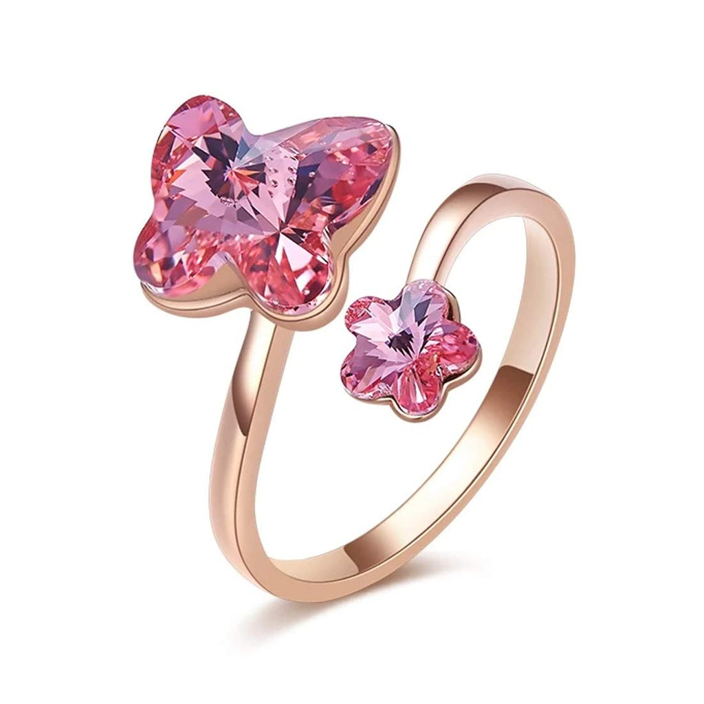 Rose Gold Butterfly Floral Adjustable Ring