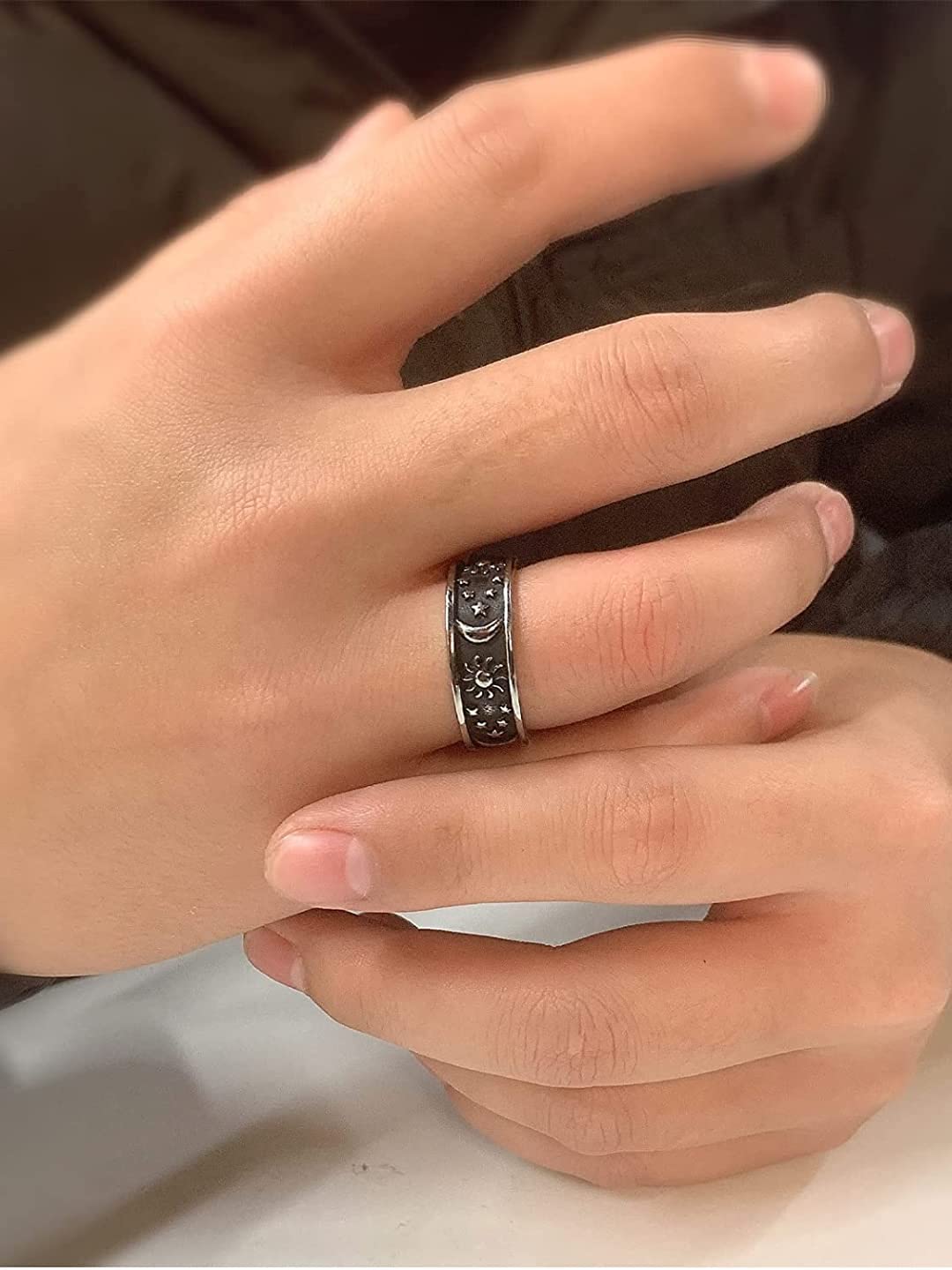 Stainless Steel Sun Moon Universe Ring