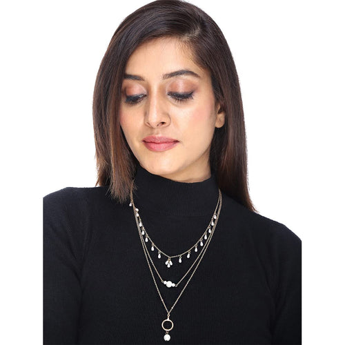 Gold Pearl Drop Layered Necklace